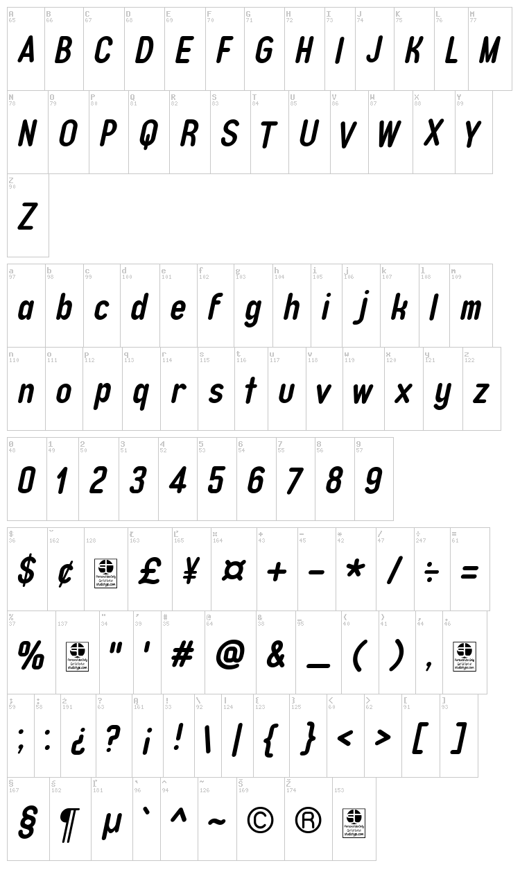 Typo Quik font map
